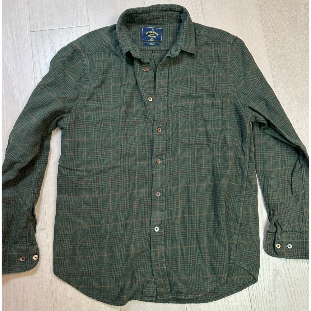 Portuguese Flannel Plaid Forest Green Rugged Broken In Cozy Cabin Button Down M
